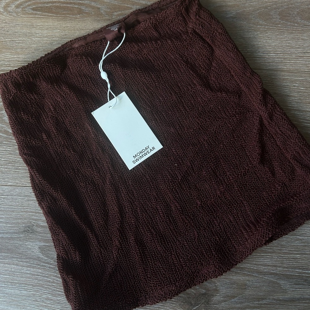 Monday swimwear brown crinkle cayman skirt brand new